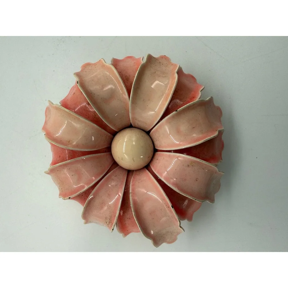 Vintage Baby Pink Enamel Flower Brooch Coral Tiered Petal Mid Century Pin Gift - Picture 1 of 6